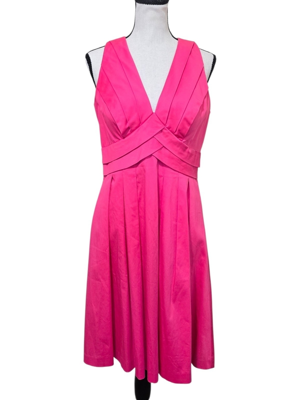 Calvin Klein Hot Pink Fit & Flare Dress 6 Pleated V-Neck Event Cocktail Party